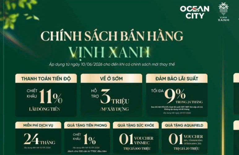 VỊNH XANH RA MẮT CHÍNH SÁCH BÁN HÀNG HẤP DẪN DÀNH CHO KHÁCH HÀNG TIÊN PHONG