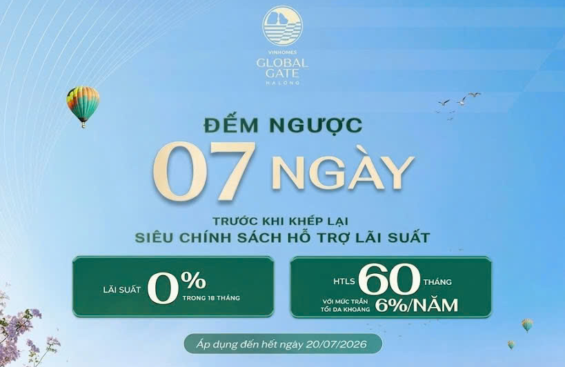 ĐẾM NGƯỢC 7 NGÀY KHÉP LẠI SIÊU CHÍNH SÁCH HỖ TRỢ LÃI SUẤT TẠI VINHOMES GLOBAL GATE HẠ LONG