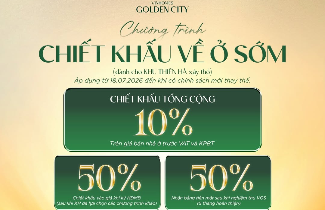 VỀ Ở SỚM – NHẬN NGAY ƯU ĐÃI CHIẾT KHẤU 10% TẠI KHU THIÊN HÀ, VINHOMES GOLDEN CITY