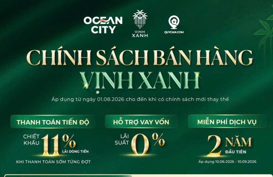 [VINHOMES OCEAN PARK 3] CẬP NHẬT CHÍNH SÁCH BÁN HÀNG PHÂN KHU VỊNH XANH TỪ 01/08/2026
