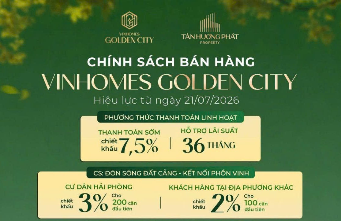 [VINHOMES GOLDEN CITY] CHÍNH THỨC CẬP NHẬT CHÍNH SÁCH BÁN HÀNG MỚI